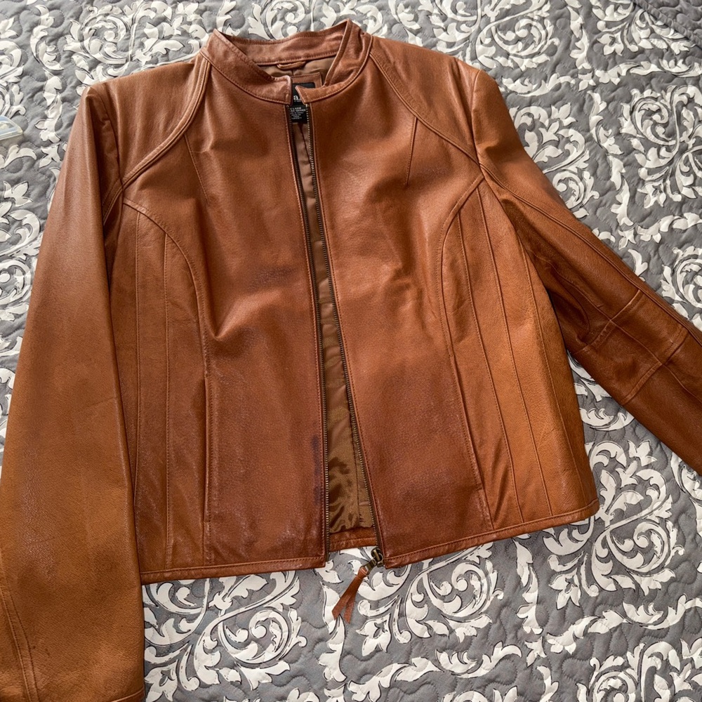 a.n.a Warm Brown Leather Jacket for Women